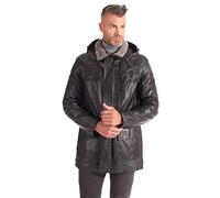 D'Arienzo Giaccone in Pelle Nera Uomo Giubbotto con Cappuccio Giubbino Cappotto Vera Pelle Made in Italy Vittorio Nero/52