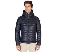 D'Arienzo Piumino Pelle Blu Uomo con Cappuccio Giaccone Vera Pelle Made in Italy TEO 58/Blu