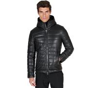 D'Arienzo Piumino Pelle Nera Uomo con Cappuccio Giaccone Vera Pelle Made in Italy TEO Nero/48