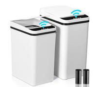 DARIS Cestino dei rifiuti automatico 15 L 9 L, Cestino Smart Pattumiera Da Bagno, 2 Pezzi Bianco, IPX 5, Impermeabile, Rilevatore Di Movimento, Ppattumiera Con Coperchio, Ultra Sottile
