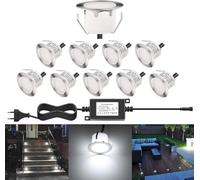 DarisingSun 10 KiT Faretti LED da incasso per esterni IP67 Faretti da incasso per terrazza in legno da soffitto 1 W DC12 V luce bianca impermeabile Kit Mini Spot LED Lampada Esterna Bianco Freddo