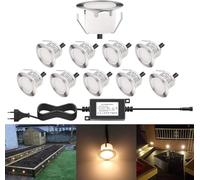 DarisingSun 10 KiT Faretti LED da incasso per esterni IP67 Faretti da incasso per terrazza in legno soffitto 1W DC12V luce bianca impermeabile Kit Mini Spot LED Lampada Esterna Bianco Caldo