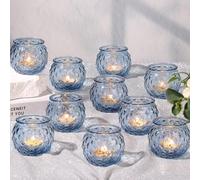 DARJEN Set di 24 portacandele votivi blu rotondi in vetro, per candele tealight, con texture a diamante, per centrotavola di nozze, feste e decorazioni per la casa