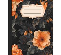 Dark Academia Floral Notebook | Vintage Gothic Journal for Writers & Students: 120 wide rule pages, 7.5 x 9.25 inches, peach flowers, school, college, office supply, self care, diary, gift