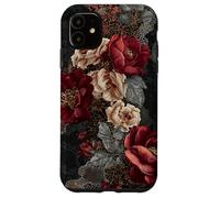 Dark Academia Gothic Burgundy Rose Floral Aesthetic Custodia per iPhone 11