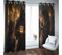 Dark Academia Gothic Design Tende Oscuranti Halloween Arte Rustica Scheletro Diavolo Trattamento Finestra Insonorizzata per Camera da Letto Condominio 2x B140 x H175 cm