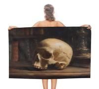 Dark Academia Telo mare con teschio umano in microfibra senza sabbia, grandi asciugamani da doccia multiuso assorbente per bagno piscina 130 x 80 cm