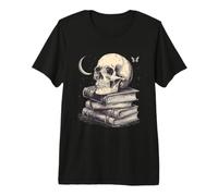 Dark Academia Vintage Skull Vecchi Libri Falena Gotica Estetica Maglietta Premium