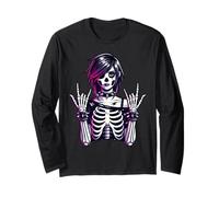 Dark Alt Skeleton Rock Hand Cute Spooky Estetica Maglia a Manica