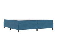 Dark Blue Fabric Upholstered Bed Frame 200 x 200 cm with Medium-Firm Mattress Included, Engineered Wood Slatted Base Platform Bed for Modern Bedroom, Sleep Set with Pocket Spring Assembly, King Size