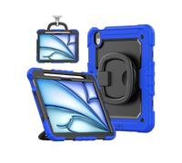 (Dark Blue, Multicolor) For iPad Air 11 (2025) (2024) Case PC+Silicone Tablet Cover with Shoulder Strap Rotating Grip Handle