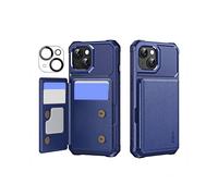 (Dark Blue, Multicolor) For iPhone 15 Plus ENKAY Hat-Prince Wallet Card Slot Kickstand PU Leather TPU Back Phone Cover with