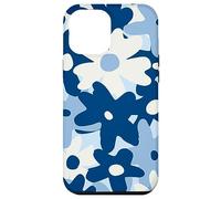 Dark Blue Pastel White Flower Retro Modern Boho Bohemian Custodia per iPhone 12 Pro Max