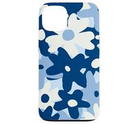Dark Blue Pastel White Flower Retro Modern Boho Bohemian Custodia per iPhone 13