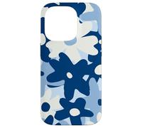 Dark Blue Pastel White Flower Retro Modern Boho Bohemian Custodia per iPhone 14 Pro