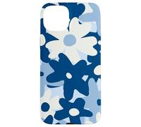 Dark Blue Pastel White Flower Retro Modern Boho Bohemian Custodia per iPhone 15 Plus
