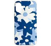 Dark Blue Pastel White Flower Retro Modern Boho Bohemian Custodia per iPhone 16 Plus