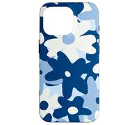 Dark Blue Pastel White Flower Retro Modern Boho Bohemian Custodia per iPhone 16 Pro