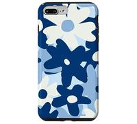 Dark Blue Pastel White Flower Retro Modern Boho Bohemian Custodia per iPhone 7 Plus/8 Plus