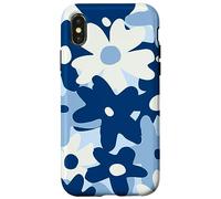 Dark Blue Pastel White Flower Retro Modern Boho Bohemian Custodia per iPhone X/XS