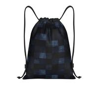 Dark Blue Plaid Pattern Print Borsa con Coulisse Sacca Sportiva Moda Unisex Borsa con Cordoncino per All'Aperto Yoga Vita Quotidiana 36X42Cm