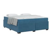 Dark Blue Velvet Upholstered Bed Frame 180 x 200 cm with Pocket Spring Mattress Super King Size Engineered Wood Frame Sturdy Slatted Base 280 kg Max Weight Easy Care for Bedroom Guest Room
