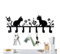 Dark Cats Key Holder, Floral Wall Rack with Hooks, Decorative Iron Hanger, Cute Entry Organizer Accent, Ideal for Front Door, Bathroom, Hallway, Entryway, Coat Storage, Home Decor