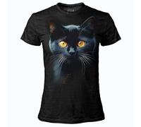 DARK EMBER - Maglia Donna Black Cat, T Shirt Donna in Cotone, Maglietta Nera a Maniche Corte, Stampa di Alta qualità con Gatto, vestibilità Regular Fit S