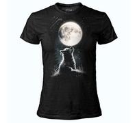 DARK EMBER - Maglia Donna Little Wolf in Cotone, T Shirt Donna Maniche Corte, Maglietta Nera, Stampa con Lupo, T-Shirt Moda L