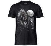 DARK EMBER - Maglia Indian Spirit, Maniche Corte in Cotone, T Shirt Uomo Morbida e Traspirante, Maglietta Nera Lupo, Originale Stampa Resistente in Stile Fantasy, Unisex Adulto Ragazzo XL