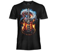 DARK EMBER - T Shirt Dragon Guitar. Maglia Unisex in Cotone. Maglietta vestibilità Regular per Adulto e Ragazzo XS