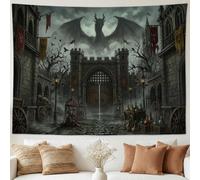 Dark Fantasy - Arazzo con castello del drago, 228 x 178 | Castello medievale architettura, tessuto da appendere alla parete, paesaggio fantasy scuro, motivo creatura mitica