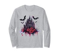 Dark Fantasy Castello Pipistrelli Rose Rosse Acquerello Art Maglia a Manica