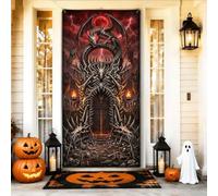 Dark Fantasy Dragon Gate - Copri porta per Halloween, 91 x 183 cm | Porta della fortezza gotica, striscione per porta d'ingresso, fulmini fantasy scuro, architettura ossea, atmosfera misteriosa