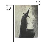 Dark Fantasy Old Witch Calderone Bandiera da Giardino Stagionale Vacanze Stagionali Juta Doppio Lato Casa Yard Bandiere Esterni 30,5 x 45,7 cm