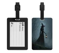 Dark Fantasy Witch Holding Lantern Woods Etichetta per bagagli Borsa da viaggio Valigia Bagaglio Nome Tag