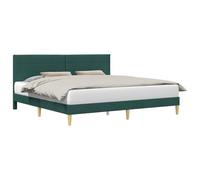 Dark Green Bed Frame 200x200 cm Fabric Upholstered Wooden Platform with Headboard Rattan Style Legs Heavy Duty 280 kg Weight Capacity Easy Assembly Modern Bed for Master Bedroom Guest Room