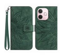 (Dark Green, Multicolor) Leather Wallet Phone Cover with Sunflower Imprint for a Certain Brand's A5 Pro 5G - Red with Wrist Strap