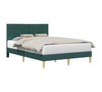 Dark Green Upholstered Bed Frame 140x200 cm with Plywood Construction, Tufted Fabric Headboard Wooden Elegant Design Modern Platform Bed for Bedroom Living Room Sleep Mattress Base Assembly 280 kg