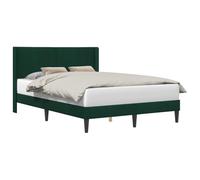 Dark Green Velvet Bed Frame 120x190 cm Upholstered Platform Bed with Turned Legs, Modern Wooden Slatted Base for Mattress Support, Contemporary Tufted Headboard, Living Room Guest Room Furniture