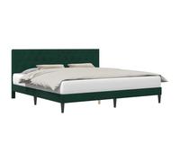 Dark Green Velvet Bed Frame 200x200 cm with Upholstered Headboard, Luxury Modern Platform with Wooden Slat Support, Sturdy King Size Bed Base for Bedroom, Easy Clean Fabric Frame, Box Spring Needed