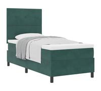 Dark Green Velvet Box Spring Bed with Pocket Sprung Mattress 100x200cm Single Wide, Engineered Wood and Solid Pine Frame with Adjustable Headboard 2 Heights, Upholstered Fabric Bed Box Spring Needed