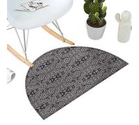 Dark Grey Semicircular Cushion Abstract Antique Pattern with Curves and Swirls Renaissance Revival Vintage Entry Door Mat H 39.3" xD 59" Pale Grey Black