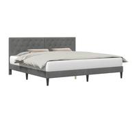 Dark Grey Velvet Upholstered Bed Frame with Headboard, 200 x 200 cm King Size Platform Bed with Slatted Base, Luxury Modern Wooden Bedroom Furniture Set for Master Suite, Minimalist 280 kg Capacity