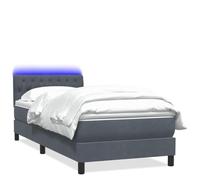 Dark Grey Velvet Upholstered Bed Frame with LED Lights and Pocket Sprung Mattress 80x220 cm with Headboard Adjustable Height USB Powered Single Bed with 5 cm Mattress Topper, No Box Spring Needed