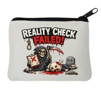 Dark Grim Reaper Reality Check Failed Neoprene Coin Pouch 10x11cm Bianco