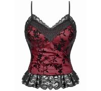 Dark IN Love Donna Elegante Gotico Floccato Edera Cami Top Corsetto - Rosso &