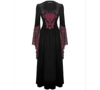 Dark IN Love Donna Lungo Gotico Damasco Velluto Bagliore Manica Abito Nero Rosso