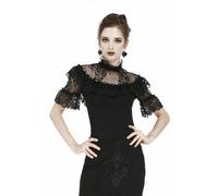 Dark IN Love Manica Corta Nero collo Alto Camicetta Gotico Vittoriano Top TW162
