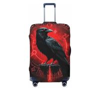 Dark Mysterious Raven con rune rosse, copertura elastica per valigia, protezione per valigia, con stampa, antigraffio, Nero , M